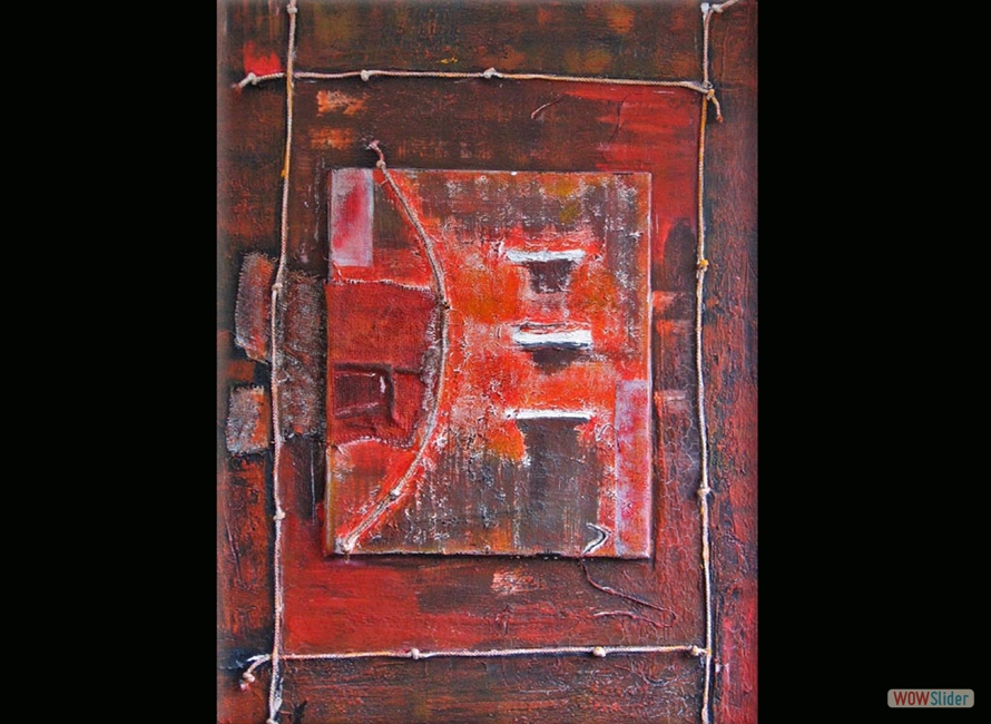 De Strandjutter / 70X100 / Acryl op Canvas, Reliëf met Touw en Jutte / Verkocht