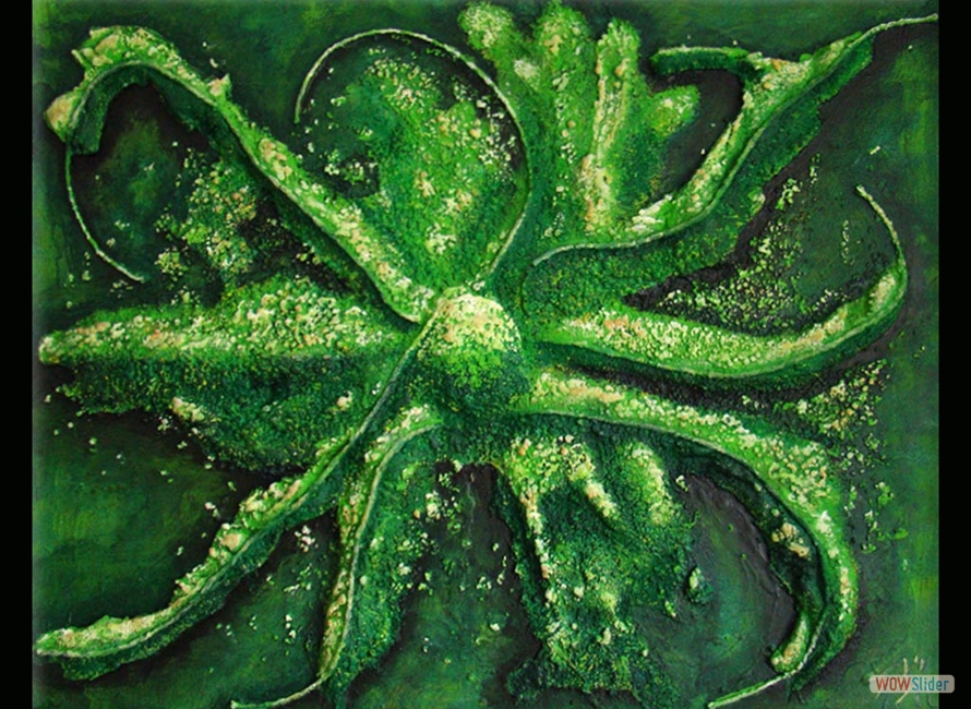It's Alive / 80X100 / Acryl op Canvas, met reliëf van Touw en Granulaat / Verkocht